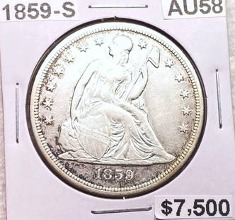 1859-S Seated Liberty Dollar AU58: 1859-S Seated Liberty Dollar AU58