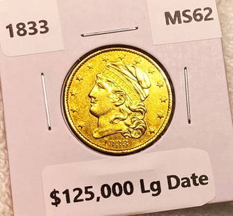1833 $5 Gold Half Eagle MS62 LRG DATE: 1833 $5 Gold Half Eagle MS62 LRG DATE