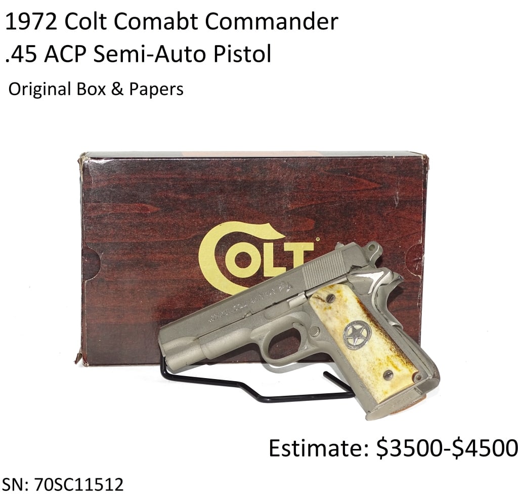 1972 Colt Combat Commander .45 ACP Pistol: Original Box & Papers