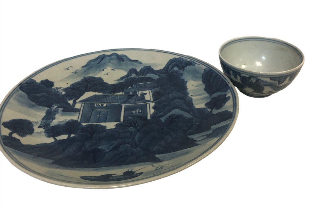 Chinese Blue & white Charger & Tea Bowl Ming (1 of 7)