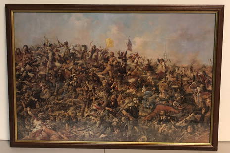 Vintage Custer's Last Stand Print: Custer's Last Stand print. Very detailed Print Dim ensions: 26.5 inches wide x 18.5 inches high. Visible Art measures 24.4 inches wide x 16.75 inches high Condition: Fine. Please feel free to ask