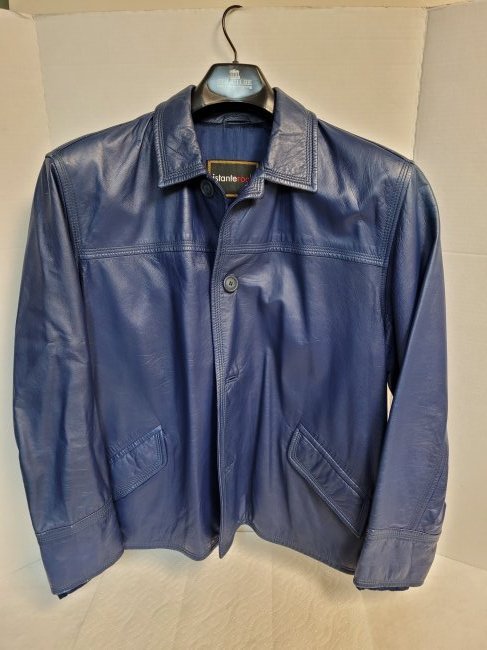 Versace Mens Blue Leather Jacket Istante Rock (1 of 3)