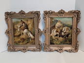 Pair of Antique Orientalist Paintings Arab Warriors