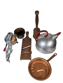 Lot of 7 Antique Kitchen Tools - Can Opener, Mandolin, Skillet & More