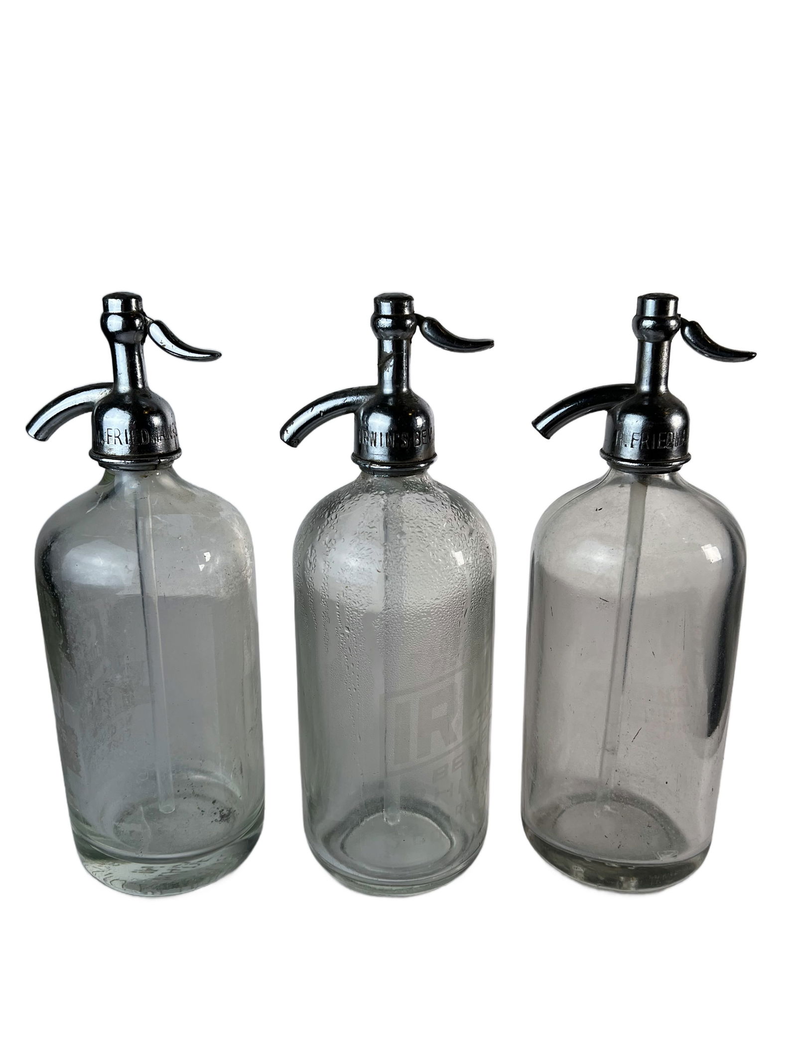 Antique B Nierenberg Clear Glass Seltzer Bottles - Set of 3 (1 of 5)