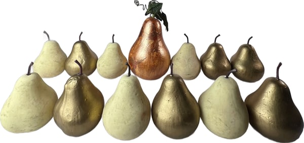 Lot of 13 Decorative Pear Pieces in Gold and Copper