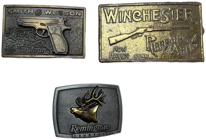 Lot of 3 American Gun Manufacturer-Themed Belt Buckles