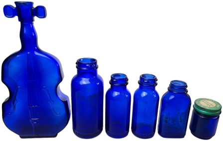 Lot of 6 Vintage Blue Glass Bottles
