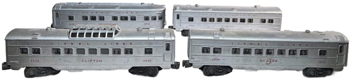 Lot of 4 Vintage Lionel Lines Train Set - Four Passenger Cars (2432, 2434, 2436)