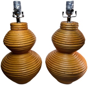 Lot of 2 Gabriella Crespi Style Pencil Reed Bee Hive Accent Lamps