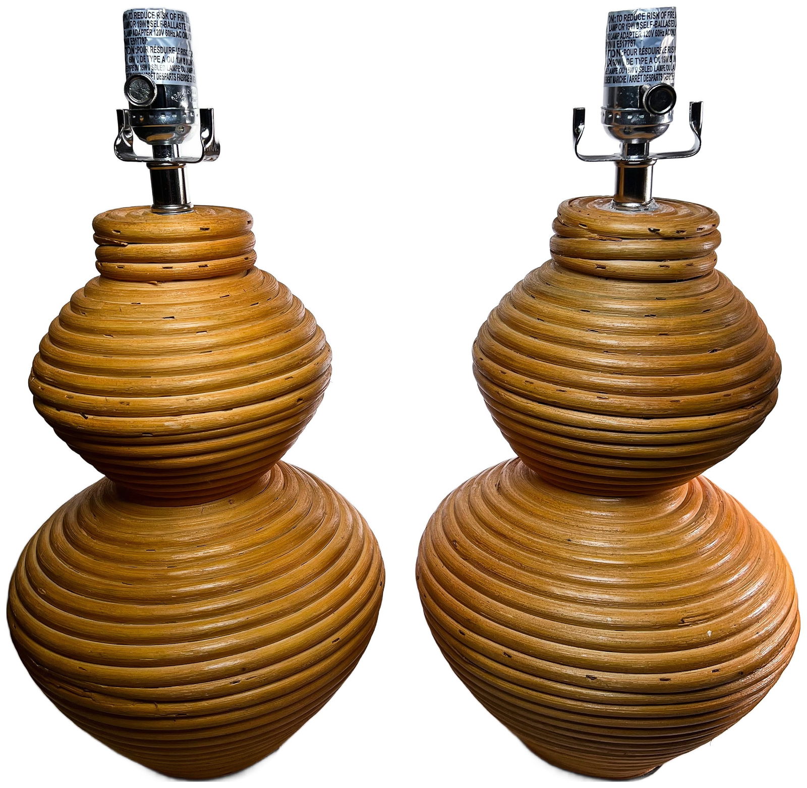 Lot of 2 Gabriella Crespi Style Pencil Reed Bee Hive Accent Lamps (1 of 4)