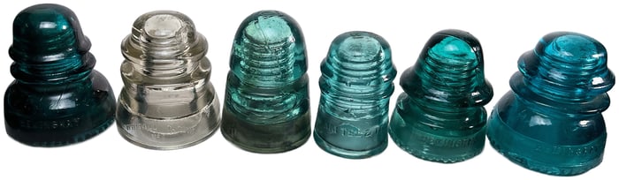 Lot of 6 Vintage Beehive Glass Insulators - Hemingray & Whitall Tatum