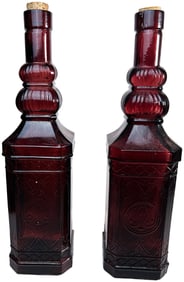 Lot of 2 Purple Vintage-Inspired Glass Bottles with Corks
