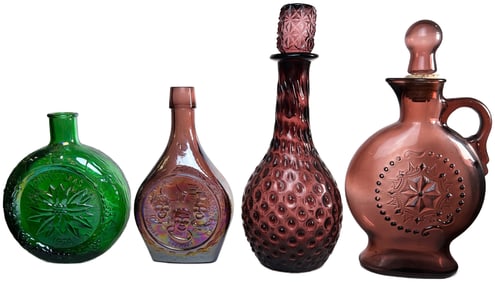 Lot of 4 Vintage 1960s-70s Glass Bottles - Decanter, Apollo, Purple, Christmas