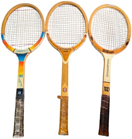 Lot of 3 Vintage Wooden Tennis Rackets - Chemold, Continental, Wilson