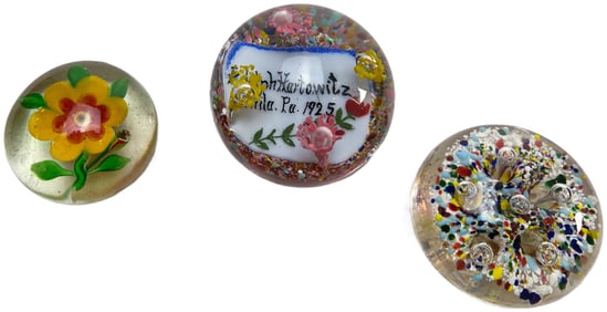 Lot of 3 Vintage Glass Paperweights - Floral and Millefiori Designs
