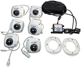 Lot of 6 3xLogic IP Cameras with Mounts and Power Inverter - Untested