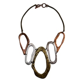 Marla Wynn Chunky Bronze, Copper, and Silver Tone Abstract Statement Necklace