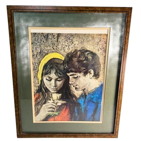 "Young Lovers" Print by Israeli Artist Sandu Lieberman (1923-1977)