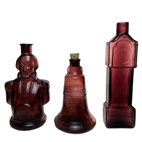 Lot of 3 Vintage Purple Shaped Bottles - Washington, Liberty Bell, Grandfather Clock