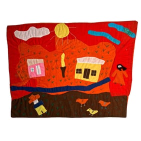 1960s Hand-Sewn Kuna Panamanian Village Scene Textile Art