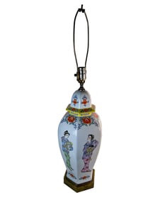 Vintage Japanese Porcelain Table Lamp with Geisha Design
