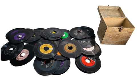 Lot of 69 Vinyl Records with Vintage Carrying Case