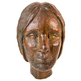 Antique Ceramic Women's Head Folk Art Sculpture