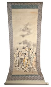 Japanese Kakejiku Hanging Scroll - Gathering Scene