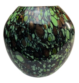 Murano Art Glass Vase, Greens, Browns, Gold Glitter