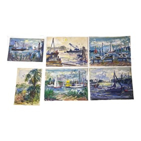Lot of 6 Antique Watercolor Seascape Prints