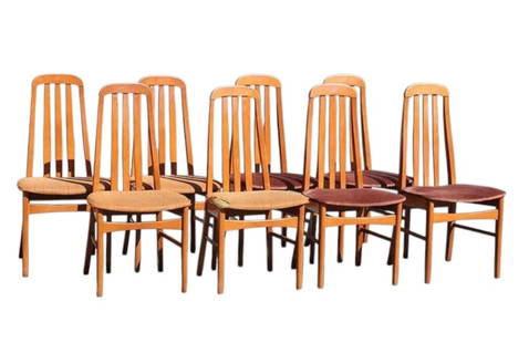 Set of 8 Vintage Mid-Century Scandinavian Modern Teak Dining Chairs Signed BH: A set of a vintage mid century modern dining chairs dated nineteen seventy eight.