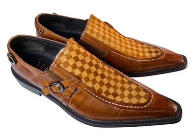 Vero Cuoio Checkered Men's Leather Shoes - Brown, Size 10