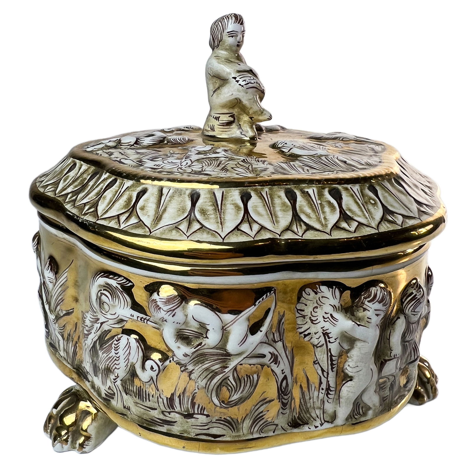 1930s Italian R. Capodimonte Porcelain Footed Trinket Box with Lid (1 of 7)