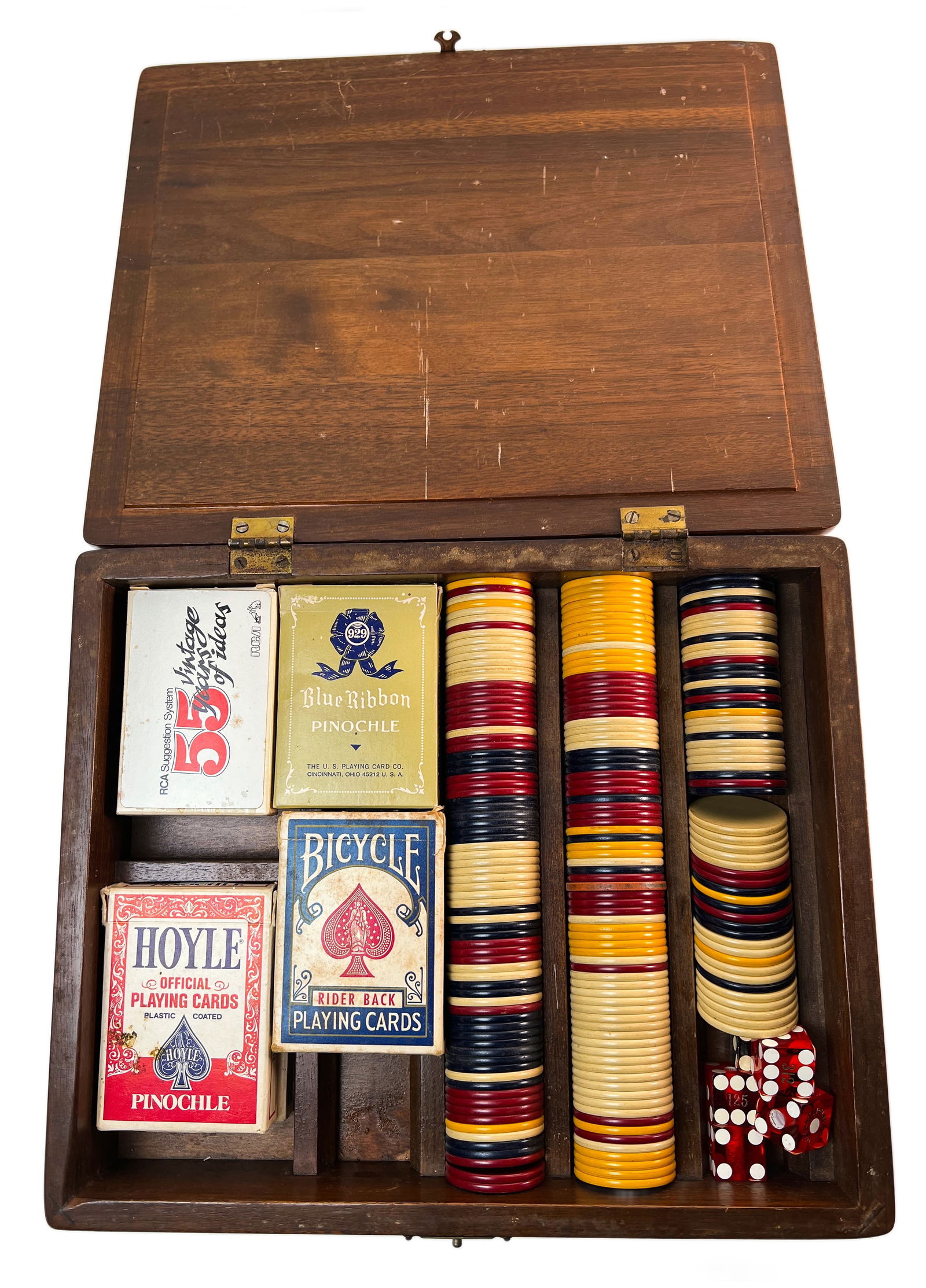 Box of Mid-Century Playing Cards, Chips, and Dice (1 of 5)