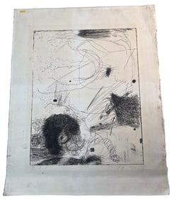 Mid-Century Numbered Original Abstract Etching on Watercolor Paper
