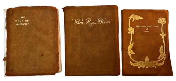 Lot of 3 Suede Bound Poetry Books, Early 20th Century