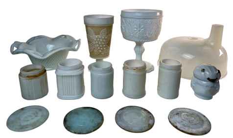 Lot of 10 Milk Glass and White Ceramic Jars and Ware