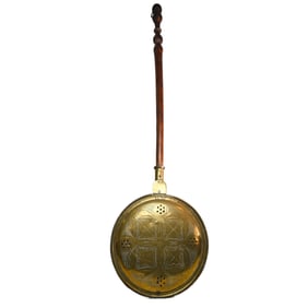 19th Century French Embossed Brass Bed Warmer