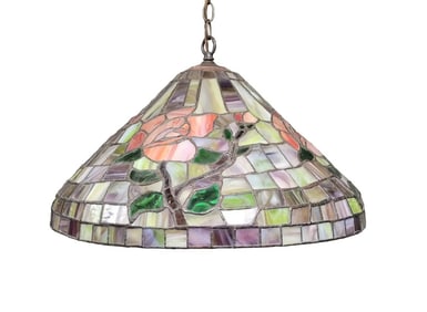 Tiffany Style Vintage 1950s Rose Flower Stained Glass Shade