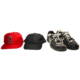 Pair of Baseball Hats and Baseball Shoes, Size USA 9.5