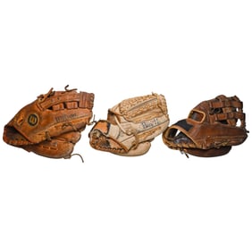 Lot of 3 Vintage Baseball Gloves, Worn