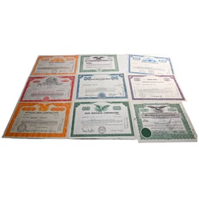 Lot of 9 Old Corporation Stock Certificates
