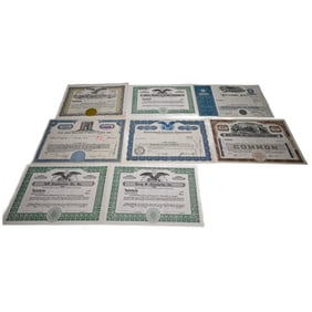 Lot of 7 Old Corporation Stock Certificates.