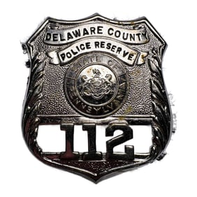 Obsolete Mid-Century Delaware County PA Police Reserve Badge 112