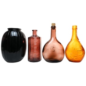 Lot of 4 Color Glass Assorted Bottles Glassboro New Jersey