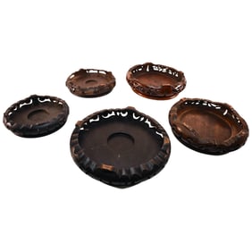 Lot of 5 Vintage Chinese Wood Vase Holders