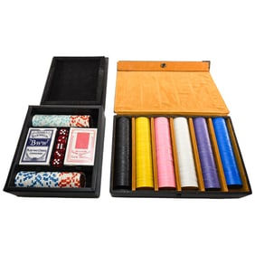 Lot of Vintage Cards, Poker Chips, and Dice in Cases