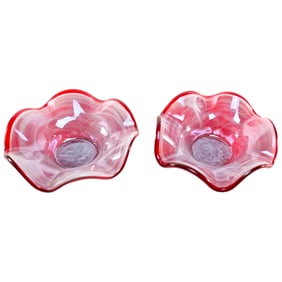 Pair of Two Mid Century Verti Italian Glass Swirl Bowls
