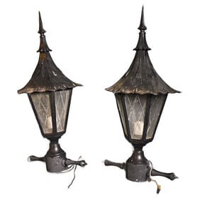 Pair of Gothic Style Glass Outdoor Post Lights